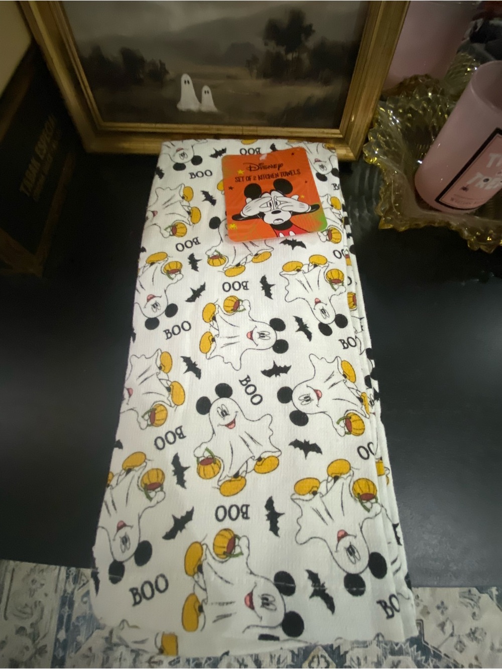 Disney Halloween Mickey Ghost Kitchen Towels - White, Black, Yellow